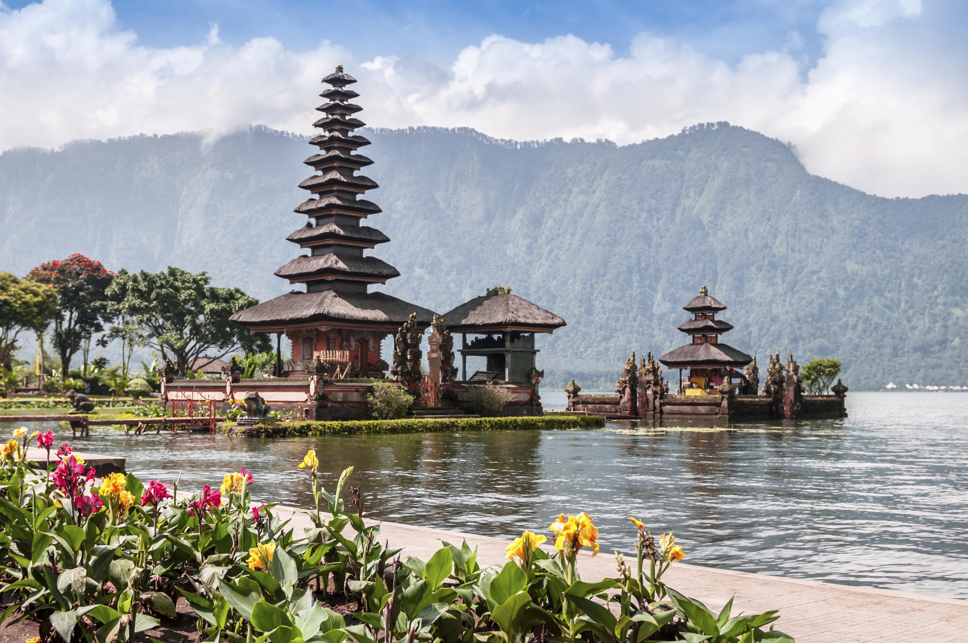 Pagode, tempel, lake, Bali, Indonesië