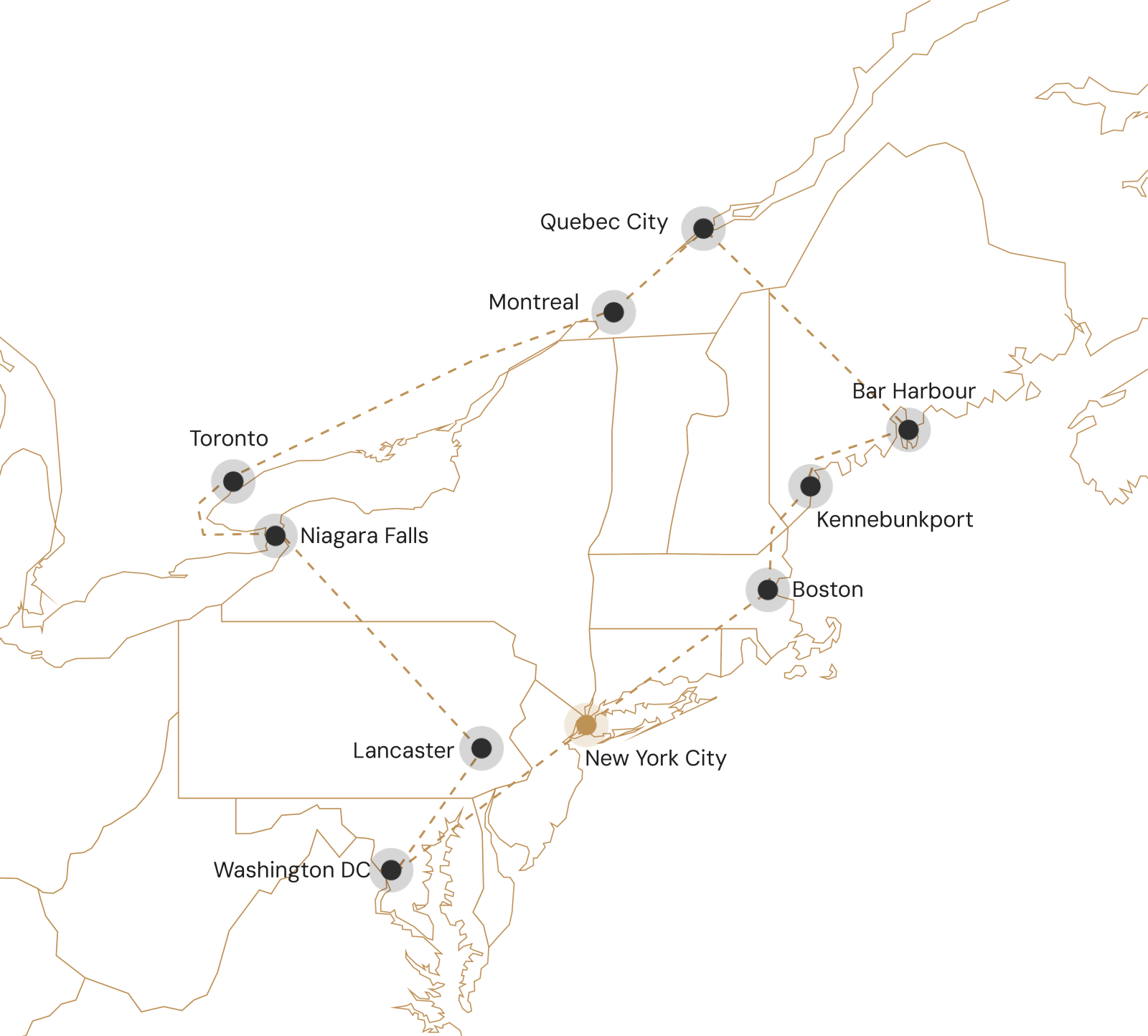 Kaart oost-amerika en canada