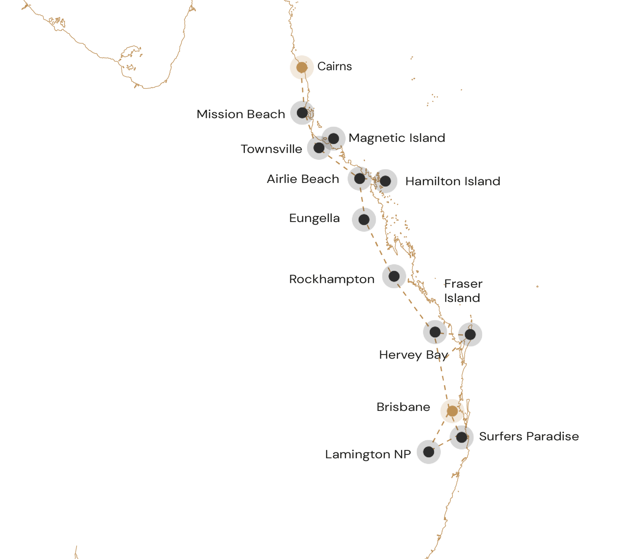 Route Cairns naar Brisbane