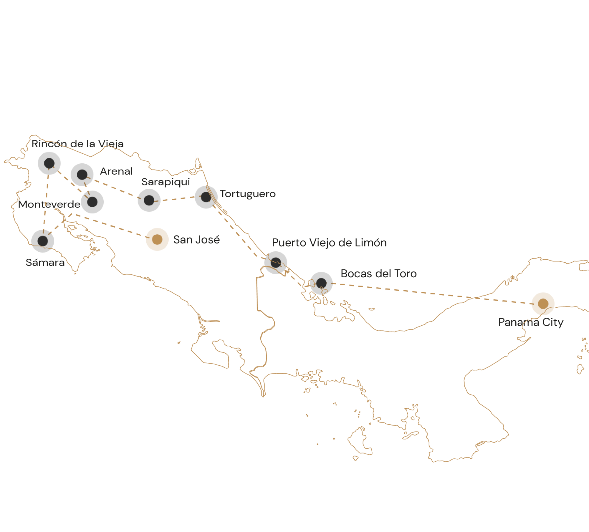 Route op ontdekkingsreis door costa rica panama