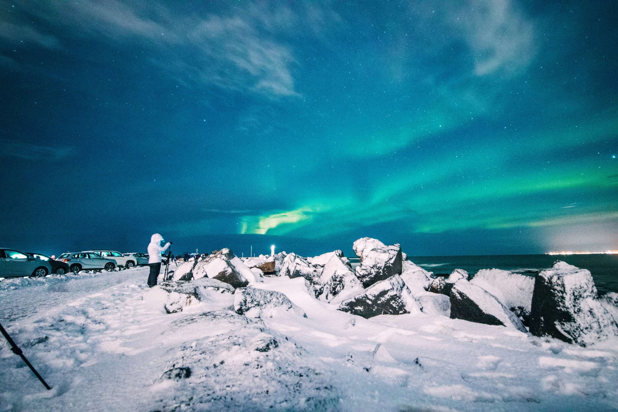 IJsland Reykjavik noorderlicht sneeuw