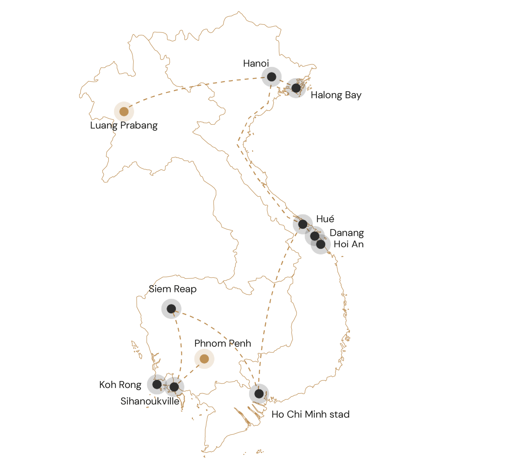 Kaart Laos, Vietnam en Cambodja