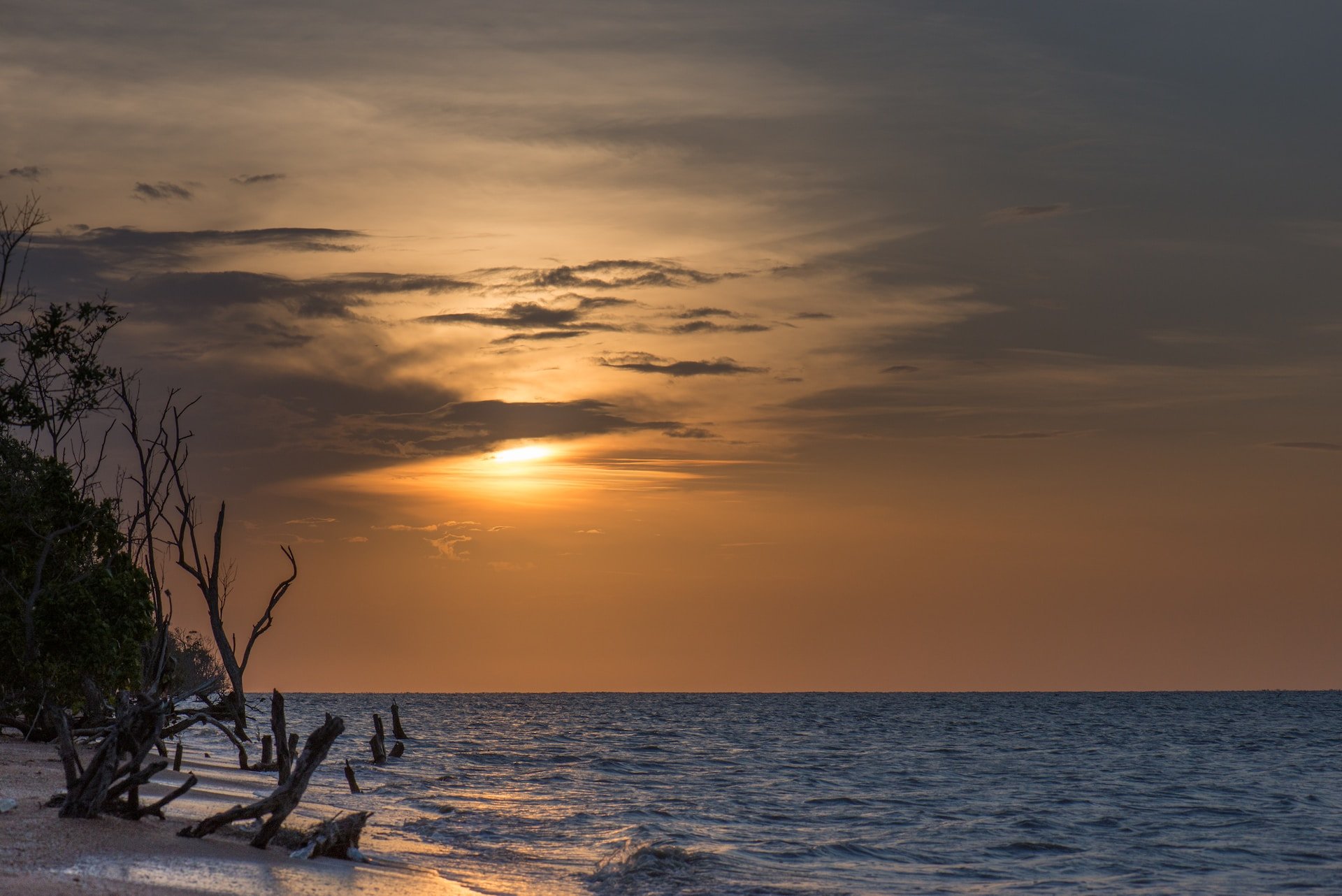 Het strand van Suriname tijdens zonsopkomst