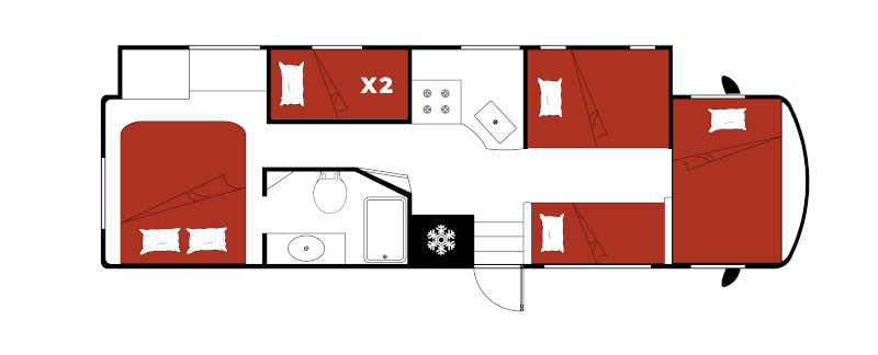 El Monte Class A Family Sleeper plattegrond nacht