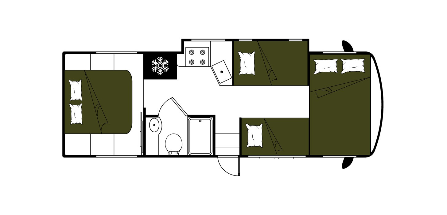 Mighty Campers USA Class A plattegrond nacht